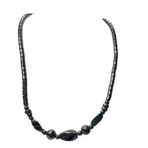 Vintage Hematite 16” Necklace Womens Natural Gemstone Casual Multi Shaped Beads